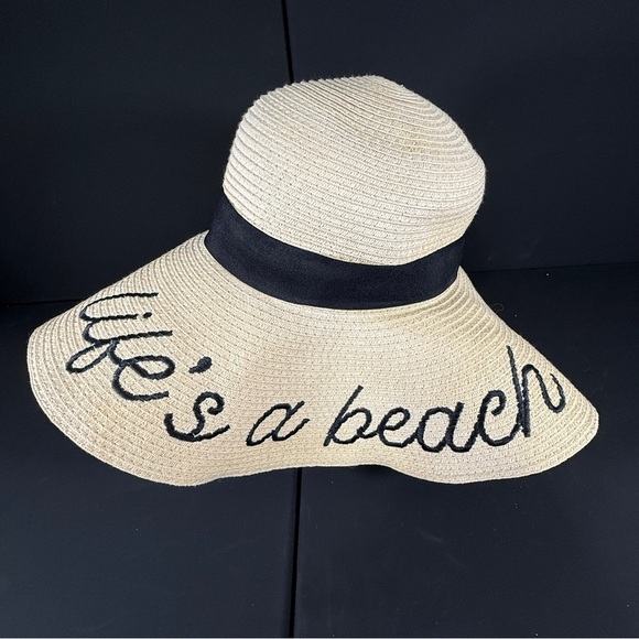 Serra Cream and Black Wide-Brimmed Sun Hat - Picture 1 of 5